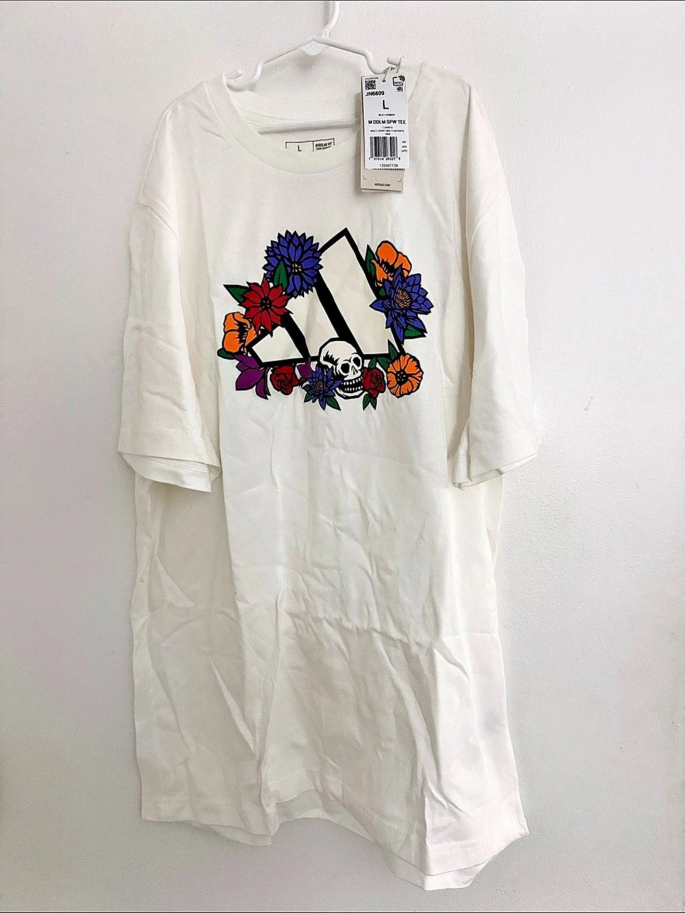 adidas M DLM SPW TEE Floral Graphic Tee White & Multicolor Size Large